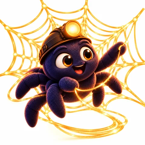 A aranhinha tecendo uma teia âmbar